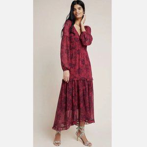 Anthropologie Maeve Annabella Dress Womens Red Maxi Floral Long Sleeve Size 8